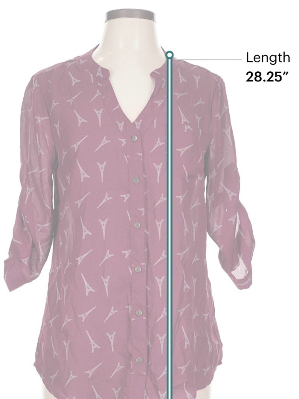 BONGO Plum Eiffel Print Button-Down Shirt - Picture 5 of 7